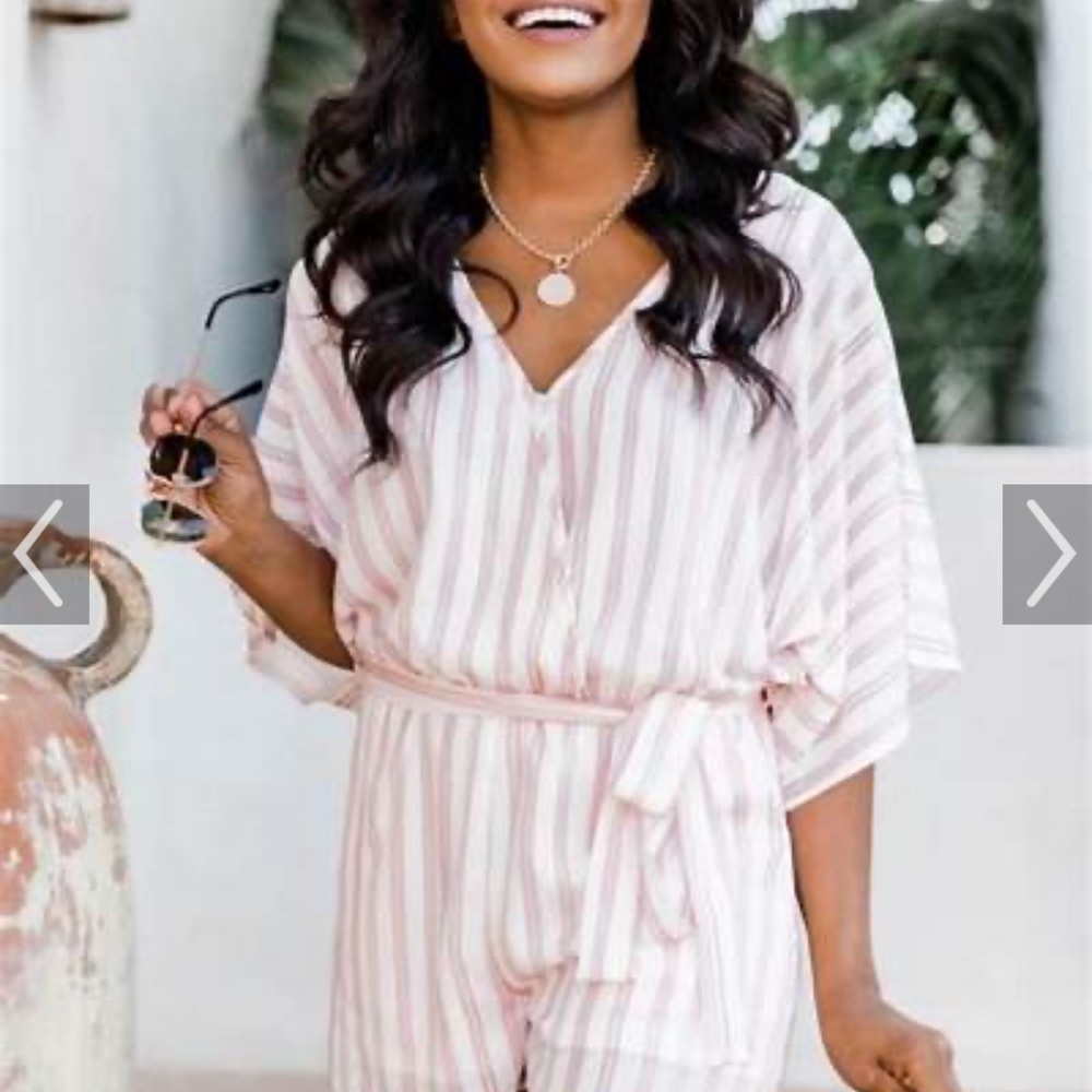 Pink Lily Pink and white stripe Romper